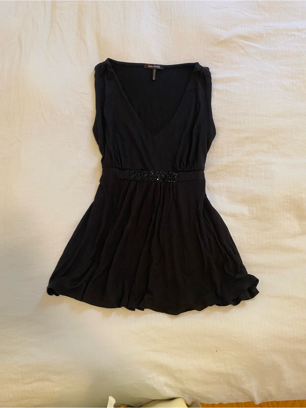 Y2K Sleeveless Black V-Neck top with beaded Detail